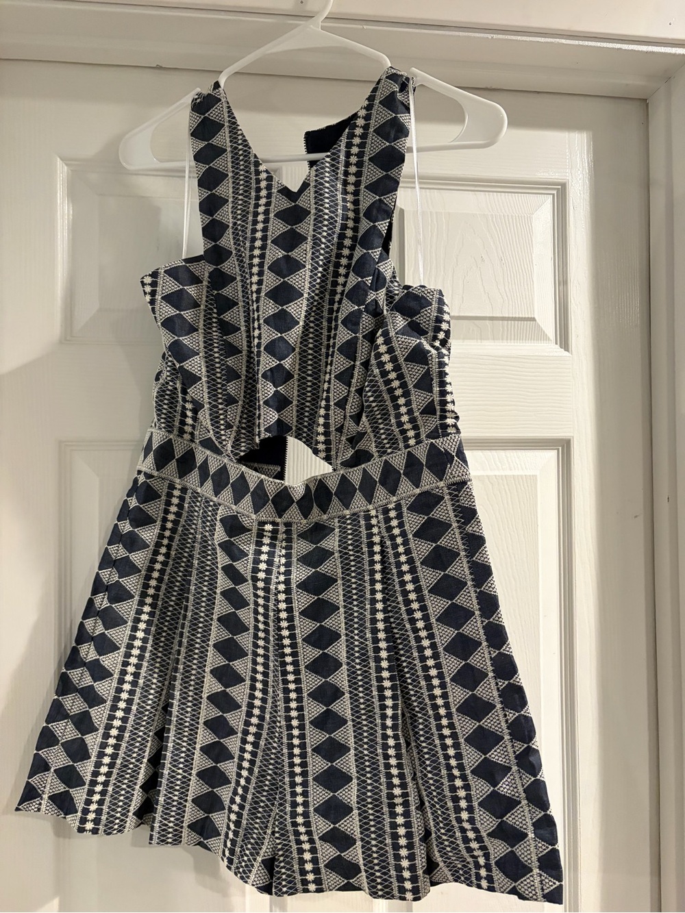 Romeo & Juliet Couture Navy and White Geometric Cutout Romper